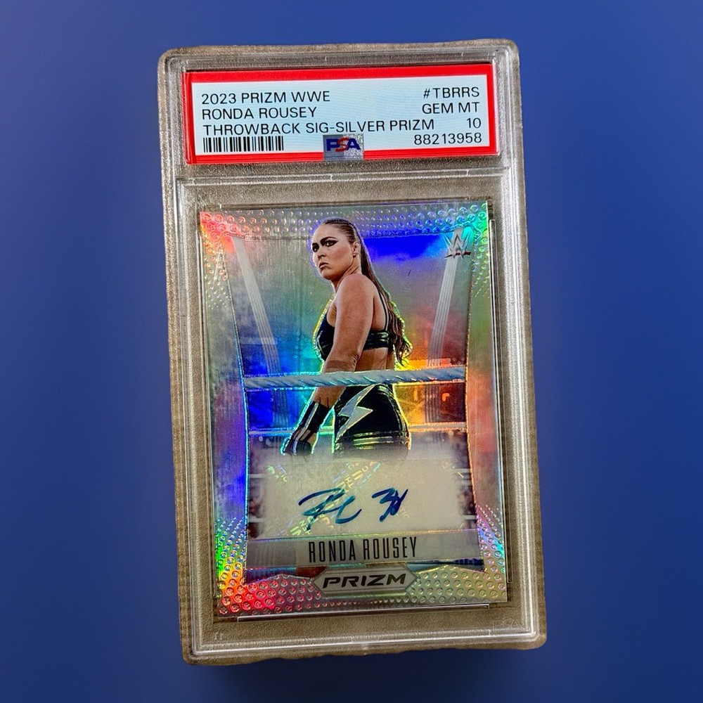 PSA 10 Ronda Rousey Autograph Silver 2023 WWE Panini Prizm Throwback Auto Card