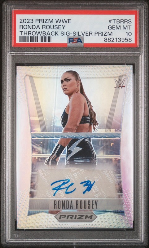 PSA 10 Ronda Rousey Autograph Silver 2023 WWE Panini Prizm Throwback Auto Card view 2