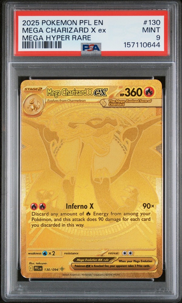 2025 POKEMON PFL EN-PHANTASMAL FLAMES MEGA HYPER RARE MEGA CHARIZARD X EX PSA 9