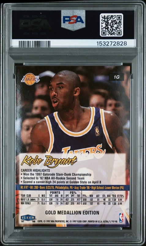 1997 FLEER ULTRA GOLD MEDALLION #1G KOBE BRYANT PSA 8 view 2