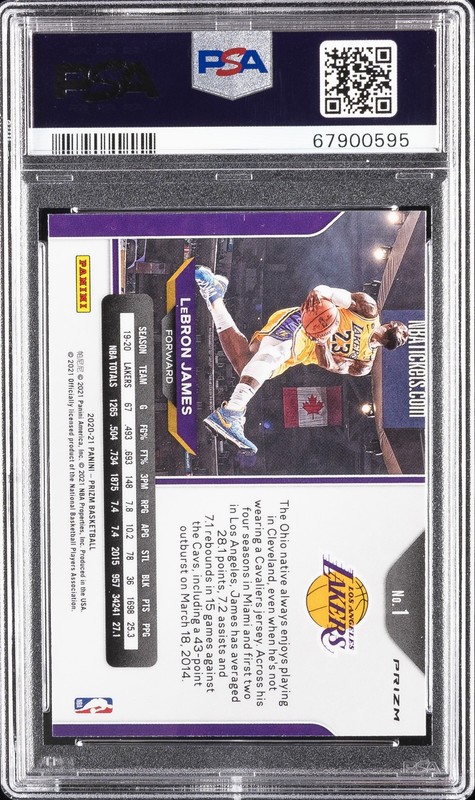 2020 PANINI PRIZM GREEN PRIZM #1 LEBRON JAMES PSA 10 view 2