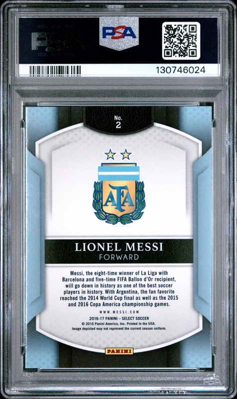 2016 PANINI SELECT MULTI-COLOR PRIZM #2 LIONEL MESSI PSA 10 view 2
