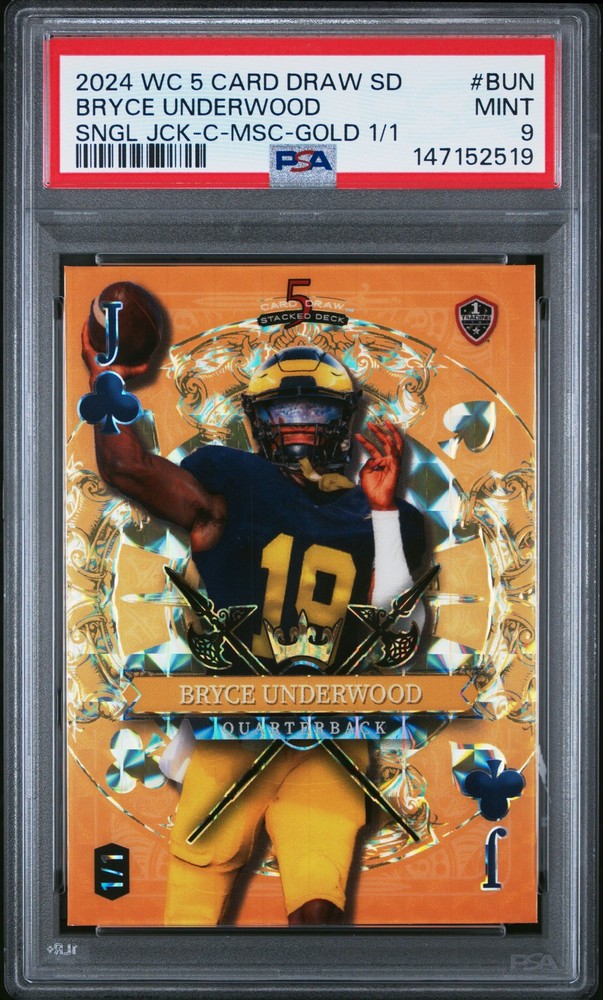 2024 WILD CARD 5 CARD DRAW STACKED SINGLE JACK GOLD BRYCE UNDERWOOD 1/1 PSA 9