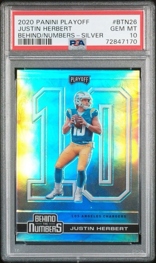 2020 Panini Playoff JUSTIN HERBERT Behind Numbers SILVER PRIZM PSA 10 CHARGERS