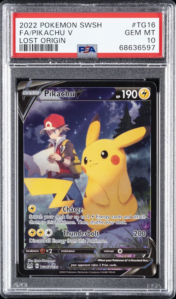 2022 POKEMON SWORD & SHIELD LOST ORIGIN #TG16 FULL ART/PIKACHU V PSA 10