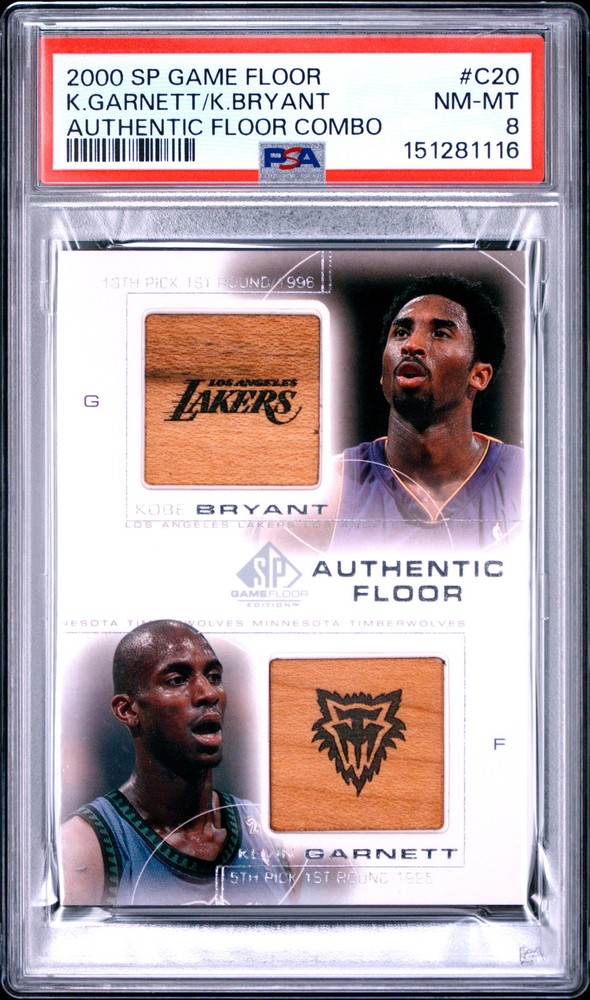 2000 SP GAME FLOOR AUTHENTIC FLOOR COMBO #C20 KEVIN GARNETT/KOBE BRYANT PSA 8