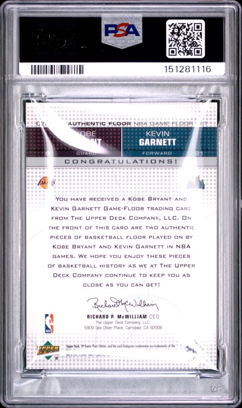2000 SP GAME FLOOR AUTHENTIC FLOOR COMBO #C20 KEVIN GARNETT/KOBE BRYANT PSA 8 view 2