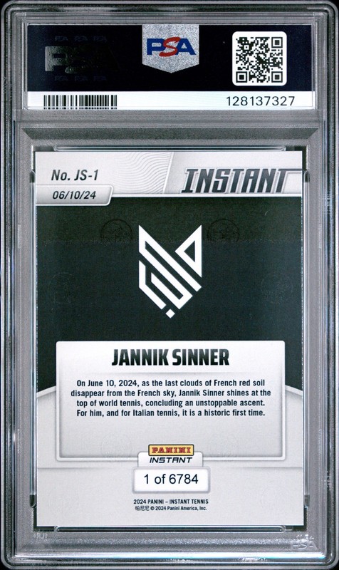2024 PANINI INSTANT JANNIK SINNER #JS1 JANNIK SINNER PSA 10 view 2