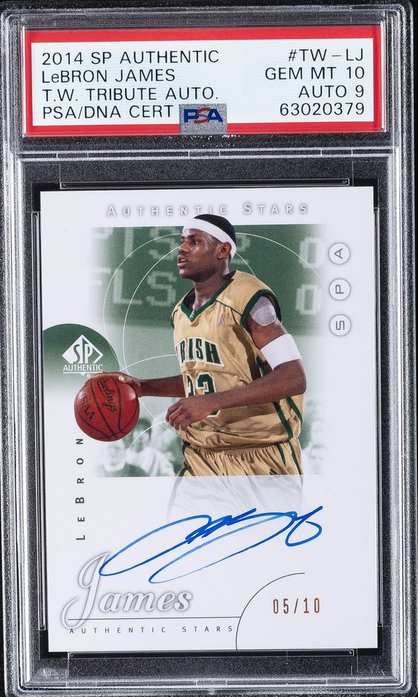2014 SP AUTHENTIC TIGER WOODS TRIBUTE AUTO LEBRON JAMES 5/10 PSA 10 AUTO 9