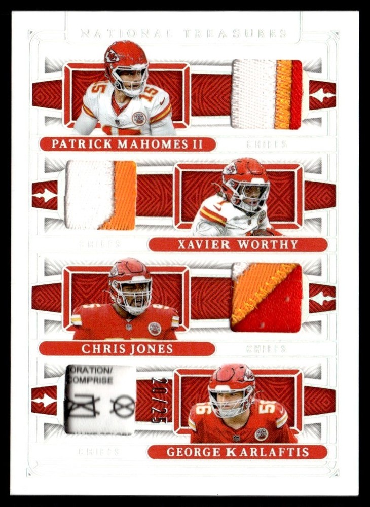 2025 Panini National Treasures Quad Relic Mahomes/Jones/Worthy 20/25 Kansas City