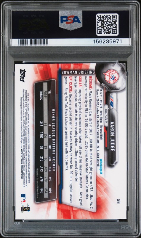 2017 BOWMAN CHROME BATTING #56 AARON JUDGE ROOKIE RC PSA 8 view 2