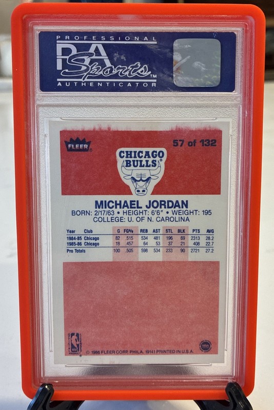1986 FLEER #57 MICHAEL JORDAN ROOKIE RC PSA 8 view 2