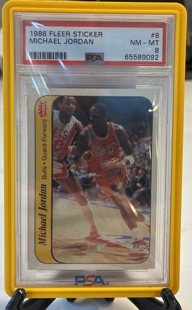 Michael Jordan 1986 Fleer Sticker Rookie RC 8 PSA 8 NM-MINT BULLS HOF