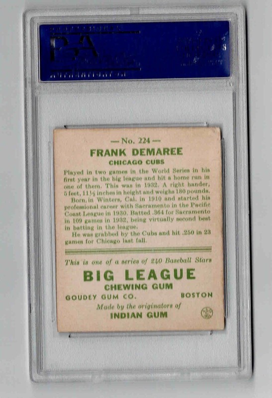1933 Goudey #224 Frank Demaree Chicago Cubs PSA 5 EX view 2