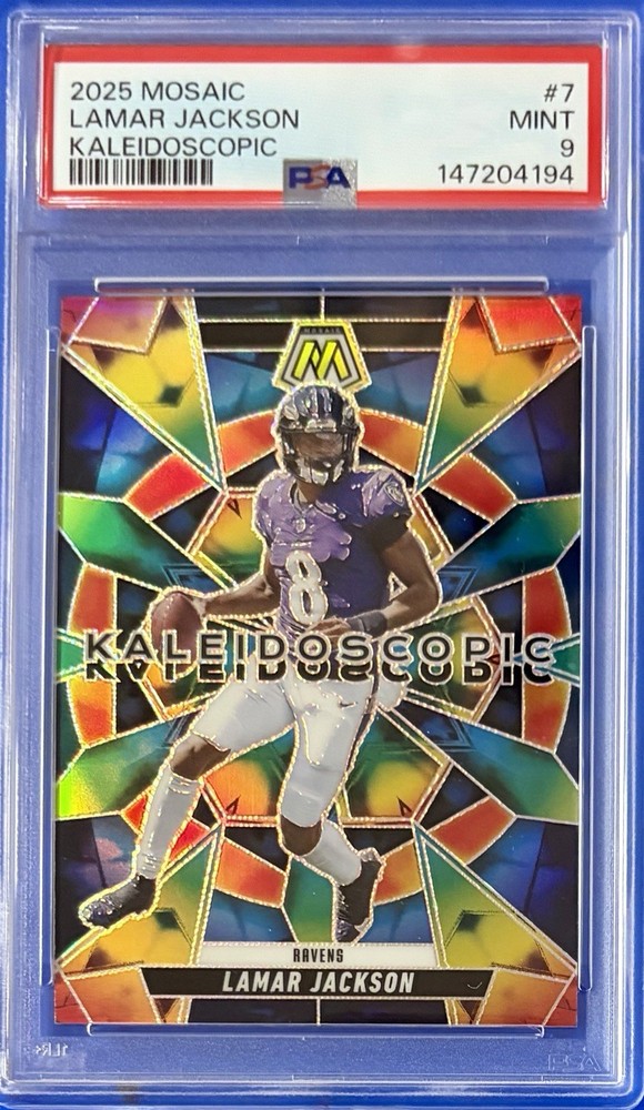 2025 Panini Mosaic Kaleidoscopic Prizm Lamar Jackson PSA 9 Mint Case Hit Ravens