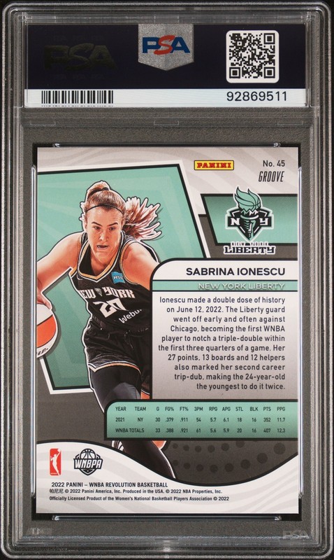 2022 PANINI REVOLUTION WNBA GROOVE #45 SABRINA IONESCU PSA 10 view 2
