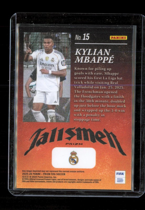 2025-26 Panini Prizm FIFA Kylian Mbappe Mosaic Prizm Talismen #181 Real Madrid view 2