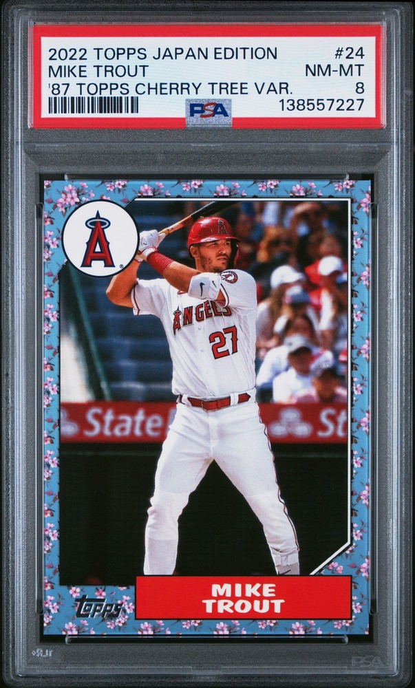 2022 TOPPS JAPAN EDITION 1987 TOPPS CHERRY TREE VARIATION #24 MIKE TROUT PSA 8