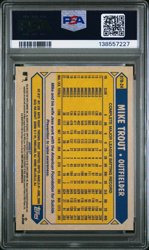 2022 TOPPS JAPAN EDITION 1987 TOPPS CHERRY TREE VARIATION #24 MIKE TROUT PSA 8 view 2