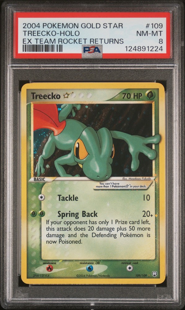 2004 POKEMON EX TEAM ROCKET RETURNS GOLD STAR #109 TREECKO-HOLO PSA 8