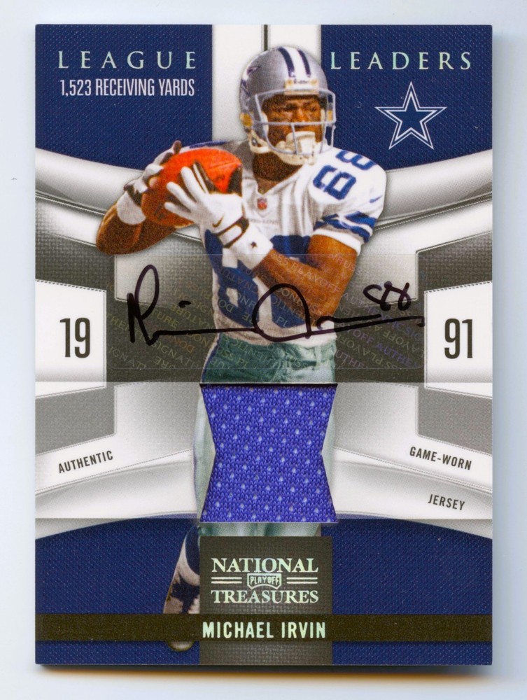 MICHAEL IRVIN 2009 NATIONAL TREASURES LEAGUE LEADERS JERSEY AUTO /50 *GAME-USED*