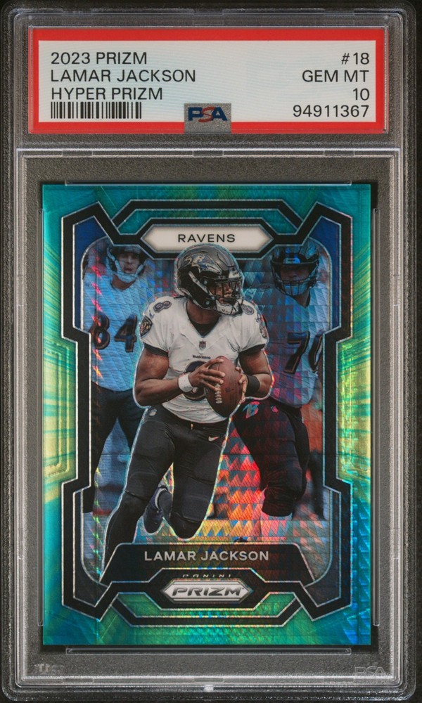 2023 PANINI PRIZM HYPER PRIZM #18 LAMAR JACKSON 88/175 PSA 10