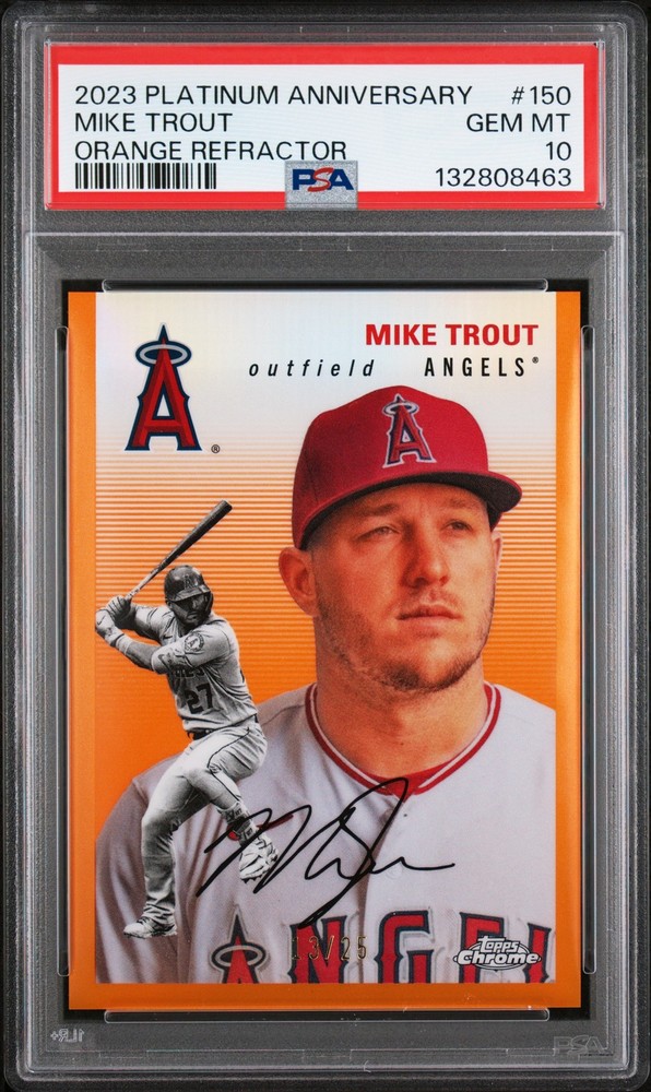 2023 TOPPS CHROME PLATINUM ANNIVERSARY ORANGE REFRACTOR MIKE TROUT 13/25 PSA 10