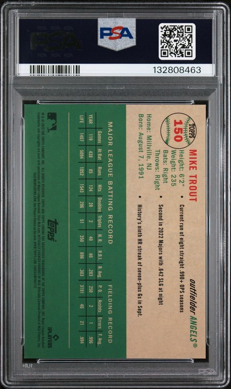 2023 TOPPS CHROME PLATINUM ANNIVERSARY ORANGE REFRACTOR MIKE TROUT 13/25 PSA 10 view 2