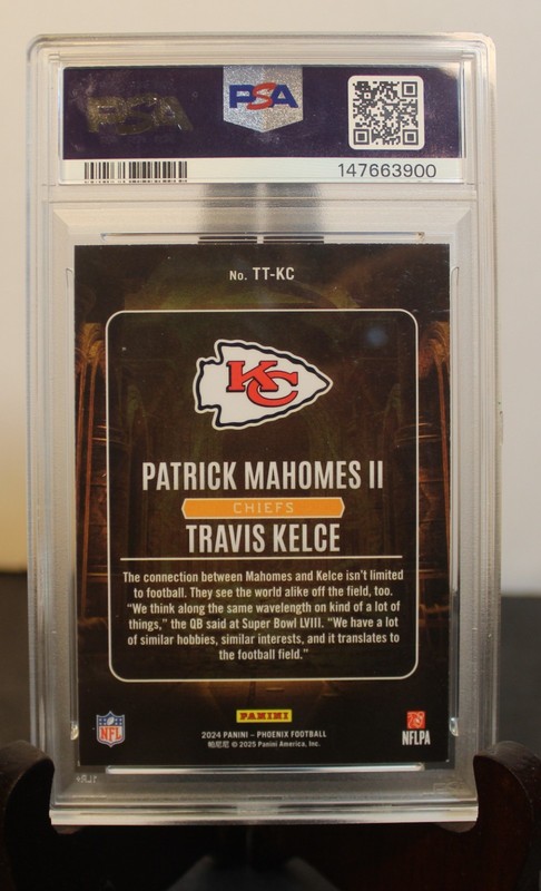 2024 Panini Phoenix Treasured Tandems Patrick Mahomes II/ Travis Kelce PSA 8 view 2