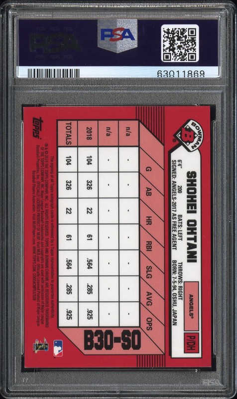 2019 BOWMAN 30TH ANNIVERSARY AUTO CHROME SHOHEI OHTANI 1/10 PSA 8 AUTO AUTHENTIC view 2