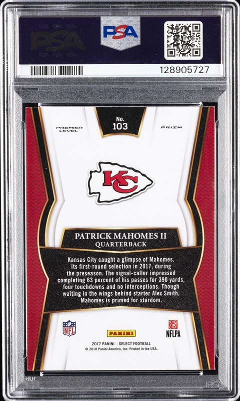 2017 PANINI SELECT #103 PATRICK MAHOMES II ROOKIE RC PSA 9 view 2