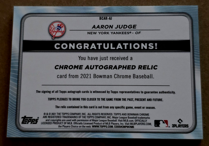 2021 Bowman Chrome Aaron Judge Orange Refractor Patch Auto 14/25 Made NO AUTO view 2