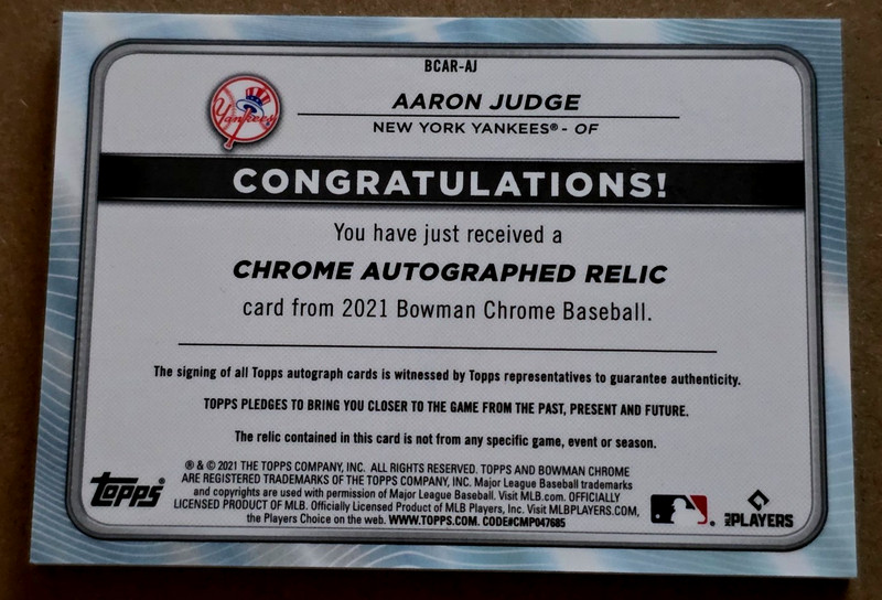 2021 Bowman Chrome Aaron Judge Orange Refractor Patch Auto 12/25 Made NO AUTO view 2