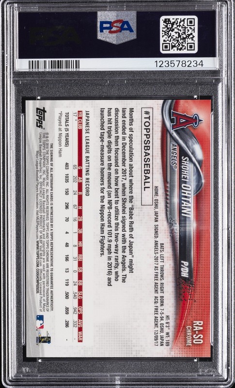 2018 TOPPS CHROME ROOKIE AUTO #RASO SHOHEI OHTANI PSA 9 AUTO view 2