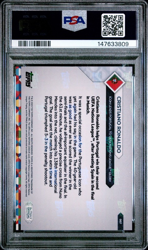 2025 TOPPS NOW UEFA NATIONS LEAGUE #7 CRISTIANO RONALDO PSA 9 view 2