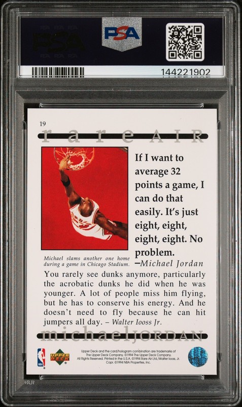 1994 UPPER DECK MJ RARE AIR #19 MICHAEL JORDAN PSA 10 view 2