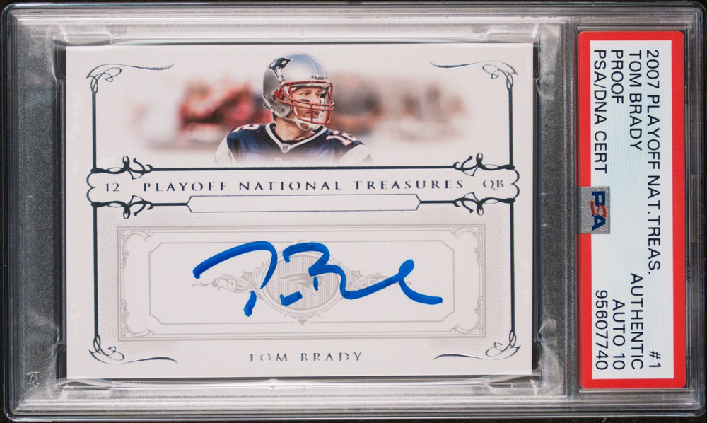 2007 PLAYOFF NATIONAL TREASURES PROOF #1 TOM BRADY PSA AUTHENTIC AUTO 10
