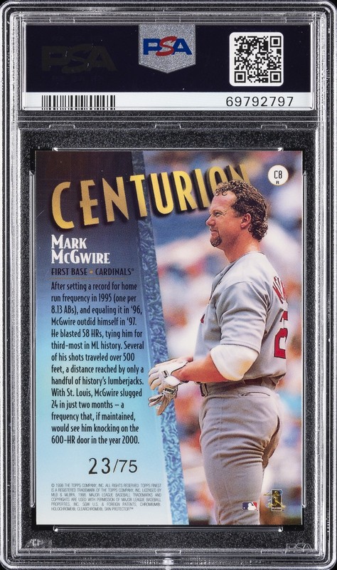 1998 FINEST CENTURION REFRACTOR #C8 MARK MCGWIRE 23/75 PSA 9 view 2