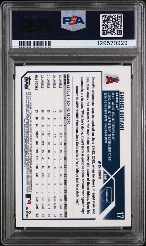 2023 TOPPS CHROME SP #17 SHOHEI OHTANI PSA 10 view 2