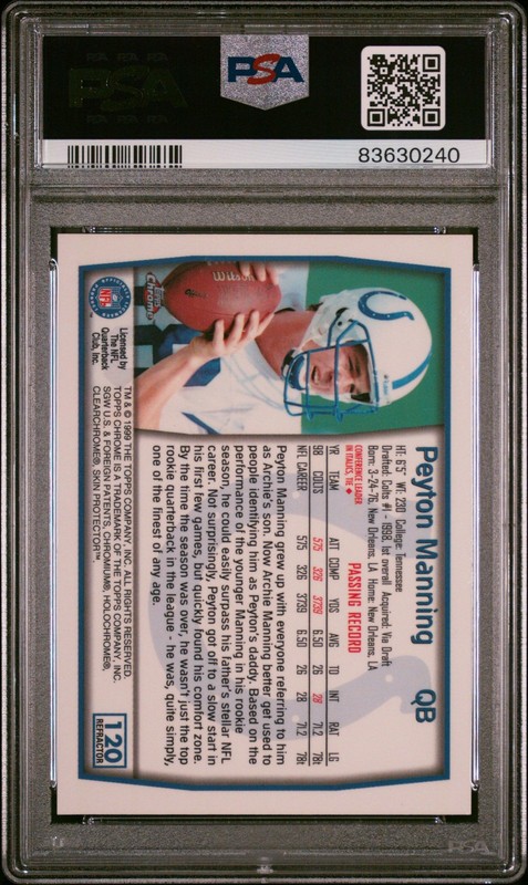 1999 TOPPS CHROME REFRACTOR #120 PEYTON MANNING PSA 9 view 2