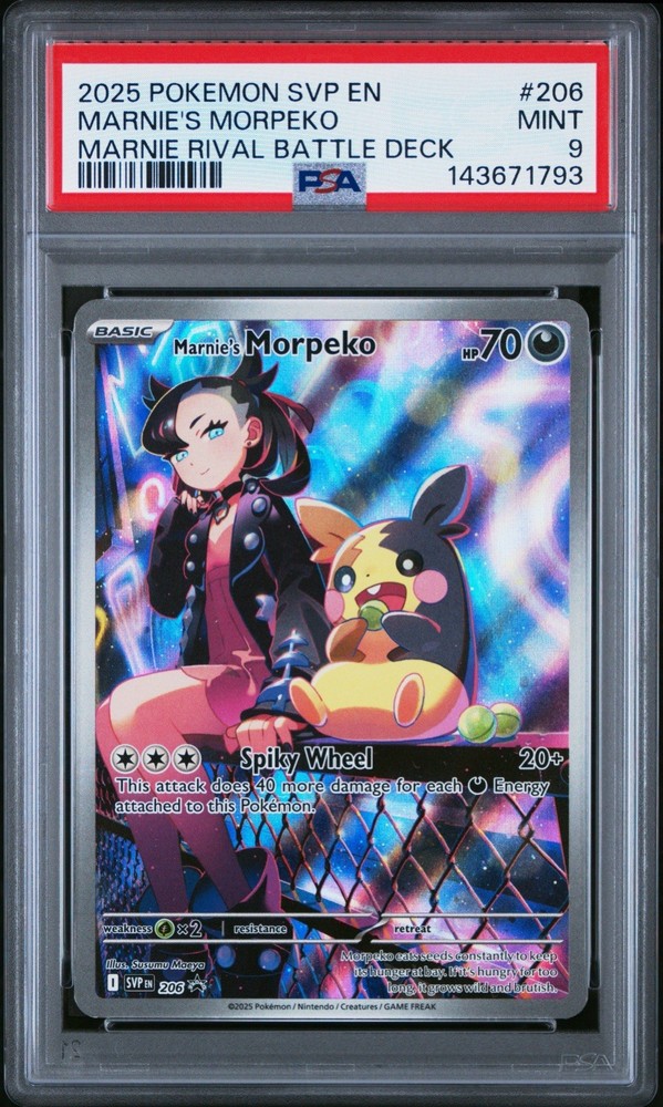 Mint PSA 9 Marnie's Morpeko Illustration Rare 206 Pokemon Scarlet & Violet Promo