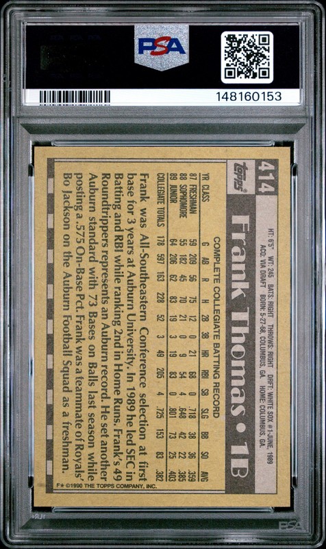 1990 TOPPS NAME ON FRONT #414 FRANK THOMAS ROOKIE RC PSA 9 view 2