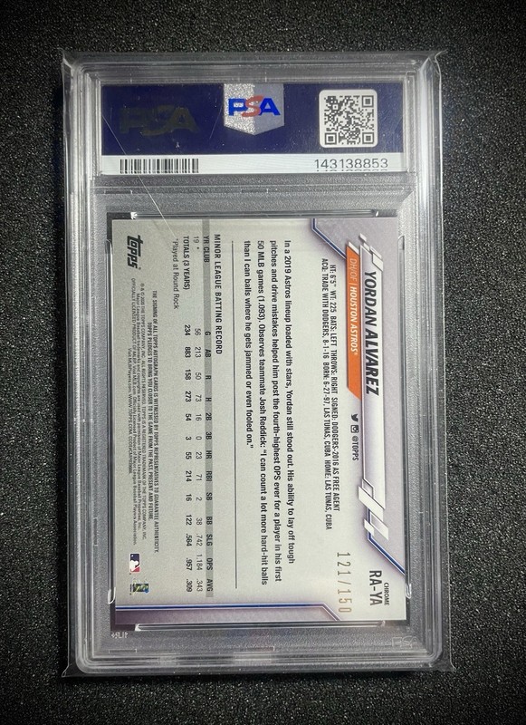 2020 Topps Chrome Rookie Auto Yordan Alvarez Blue Wave Refractor /150 PSA 9 🔥 view 2