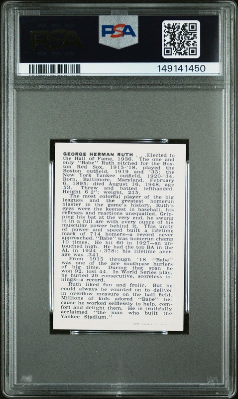 1950-56 CALLAHAN HALL OF FAME BABE RUTH PSA 6 view 2