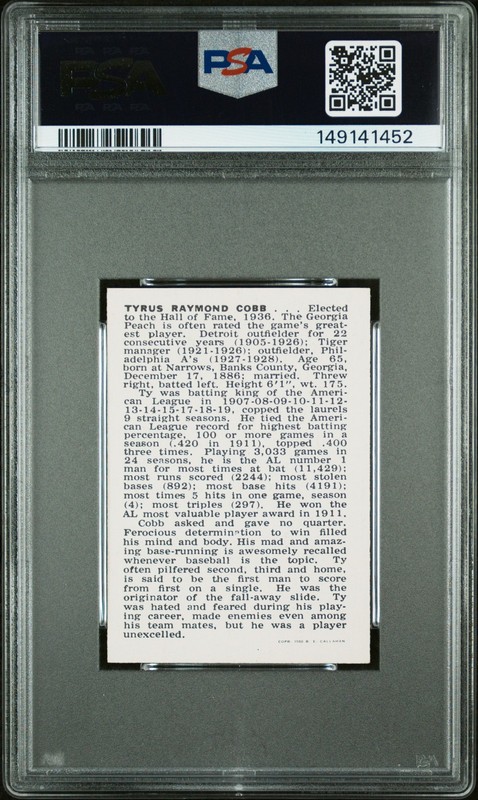 1950-56 CALLAHAN HALL OF FAME TY COBB PSA 6 view 2