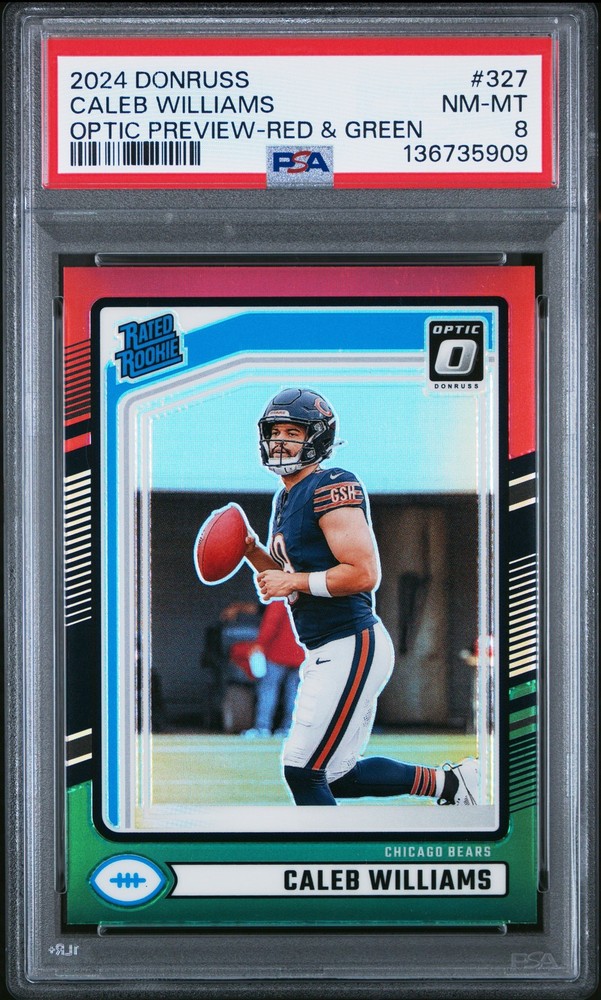 Caleb Williams 2024 Panini Donruss Optic Red & Green Prizm Rated Rookie PSA 8