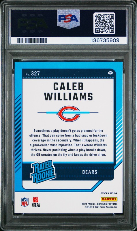 Caleb Williams 2024 Panini Donruss Optic Red & Green Prizm Rated Rookie PSA 8 view 2