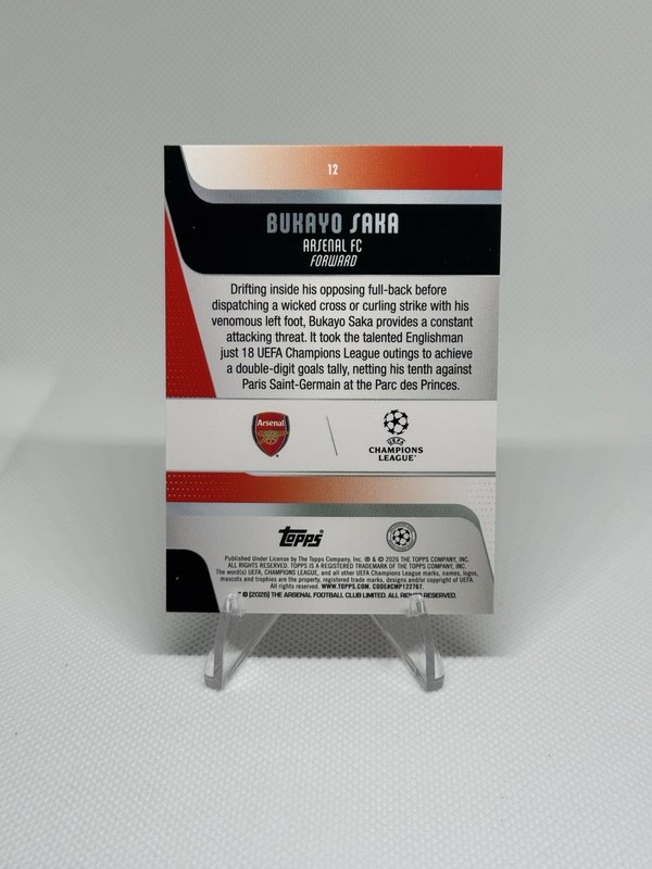 2025-26 Topps UEFA Bukayo Saka Gold Sparkle Parallel /299 💎 Arsenal FC view 2