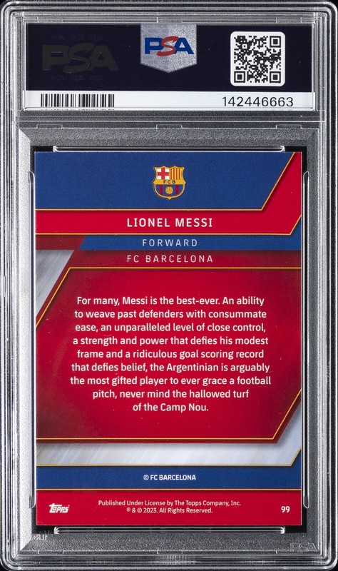 2022 TOPPS CHROME FC BARCELONA MES QUE UN CLUB X-FRACTOR #99 LIONEL MESSI PSA 10 view 2