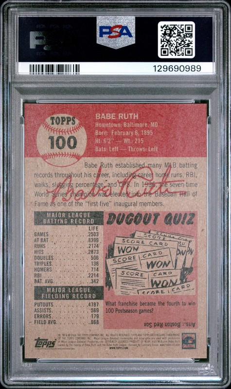 2018 TOPPS LIVING #100 BABE RUTH PSA 10 view 2